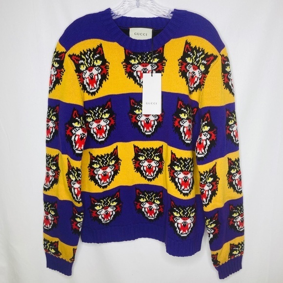 NWT Gucci Men’s cat sweater 100% wool Large unisex authentic verified receipt - Picture 7 of 16
